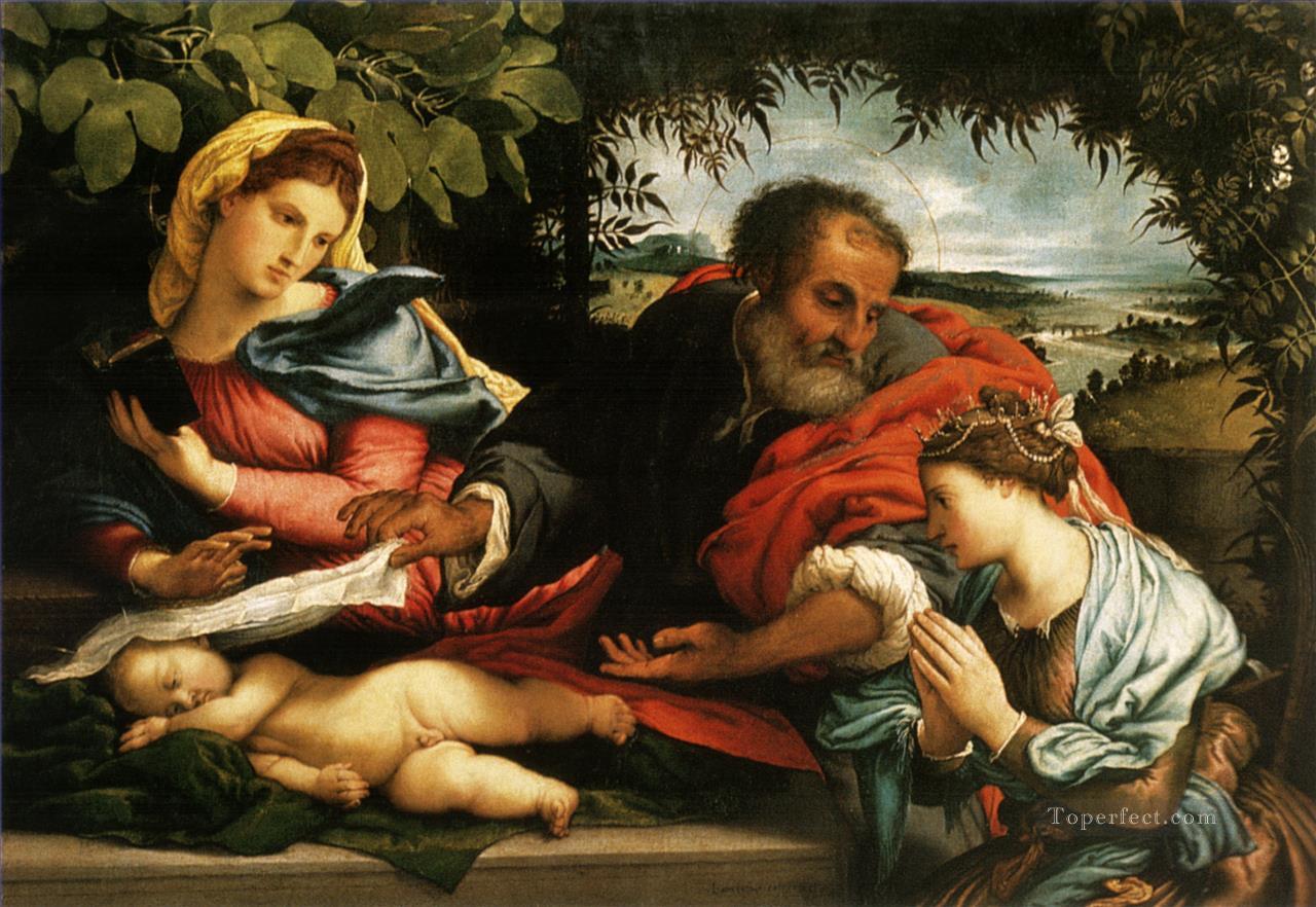 Lorenzo Lotto The Sleeping Child Jesus with the Madonna St Joseph and St Catherine of Alexandria Oil Paintings